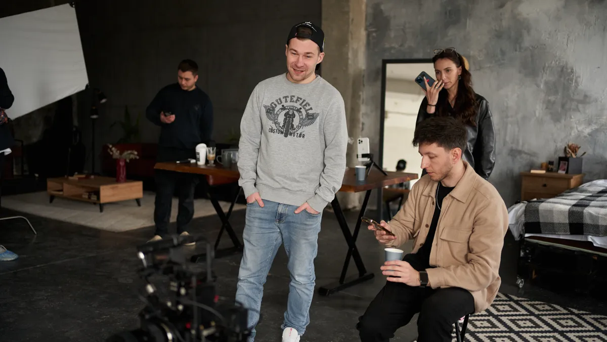On set with the crew